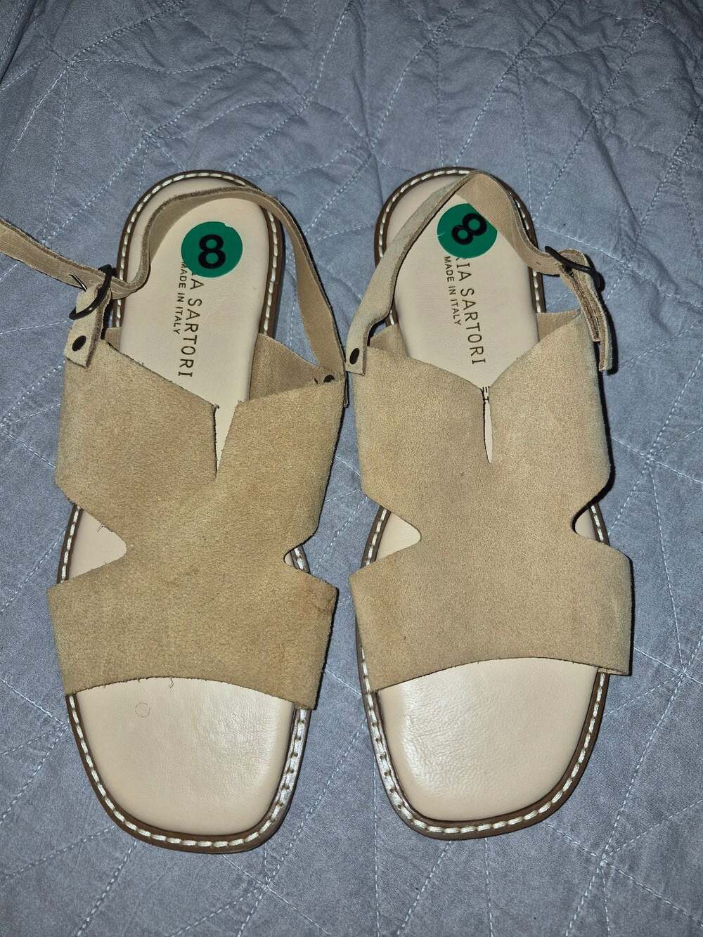 Ilaria Sartori Tan Suede Leather Slingback Flat Sandals Size 8
